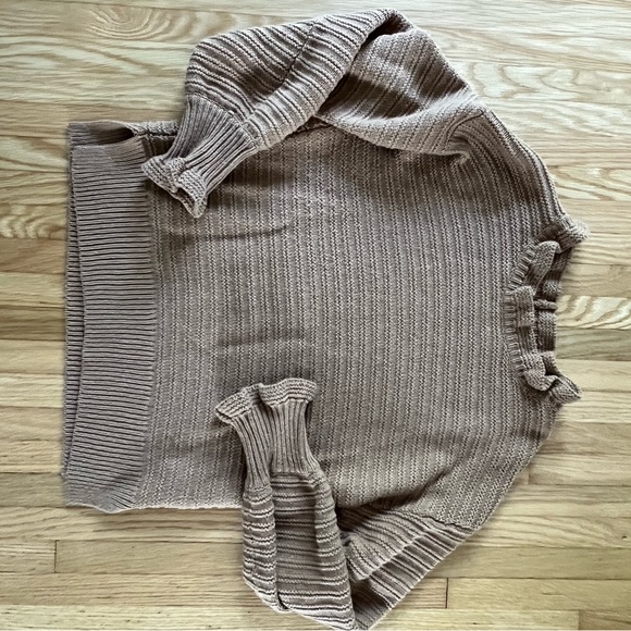 Madewell Ruffle-Neck Pullover Sweater in Cotton Merino Yarn - Toffee - Picture 2 of 8